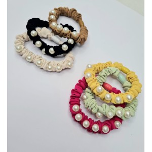 Kit com 3 Elástico de cabelo Feminino cores Variadas Com detalhe Perola (Dúzia)