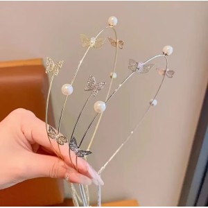 Tiara Fina Butterfly moda coreana Metal leve com detalhe perola(Dúzia)